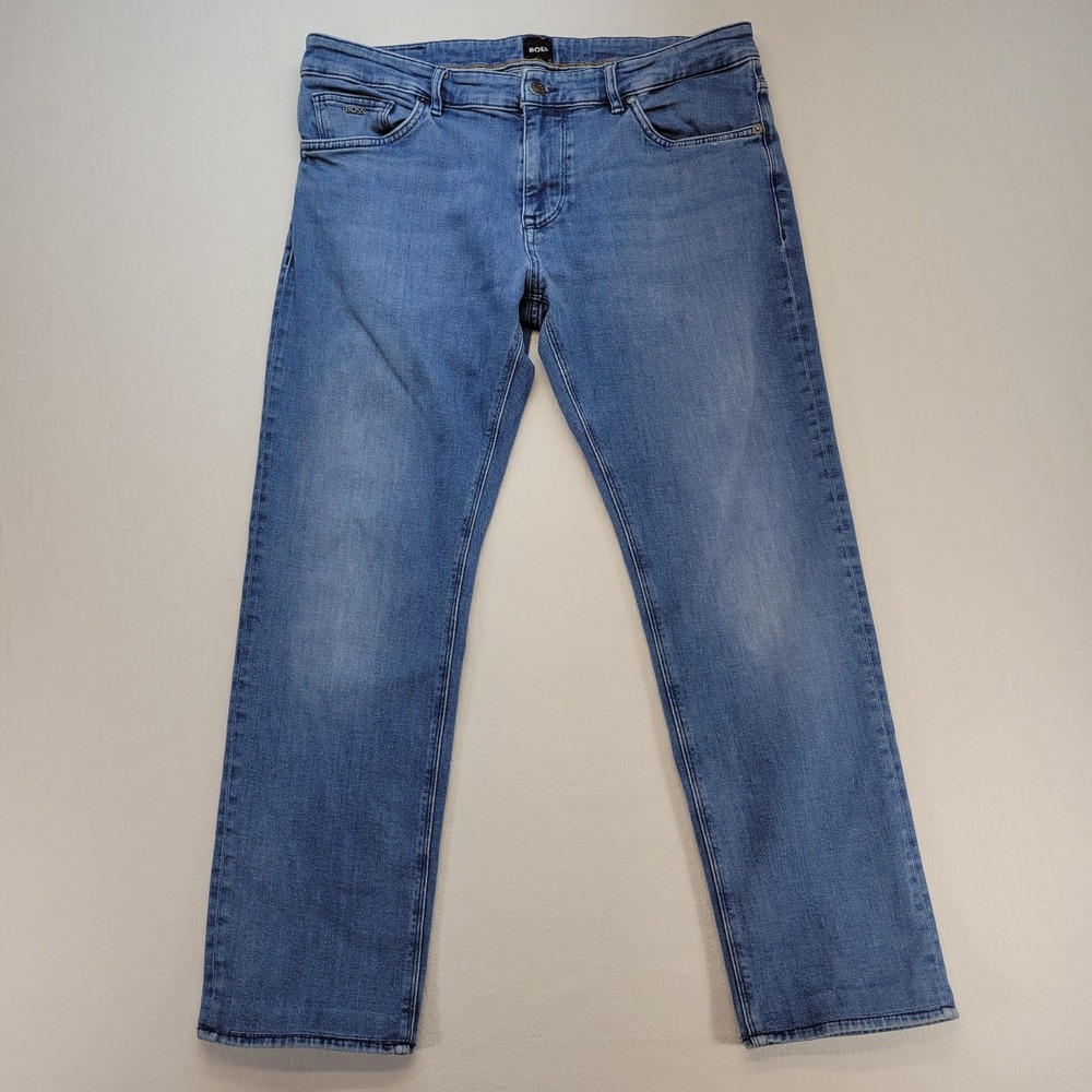 BOSS Hugo Boss Jeans Mens 34x27* Blue Maine Regular Straight‎ Italy Made Denim